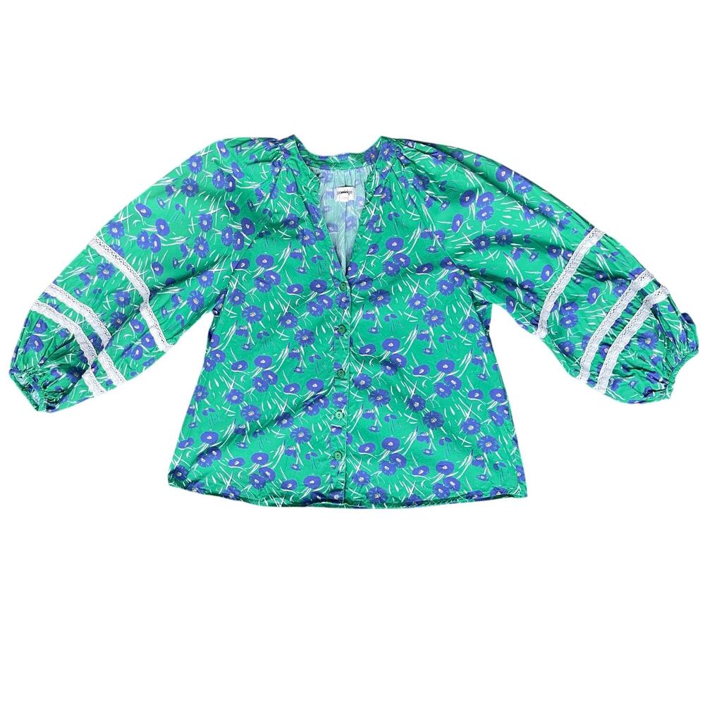 Porridge Anthropologie Green Floral Jovie Puffed Sleeve Peasant Blouse - Small - Picture 5 of 14